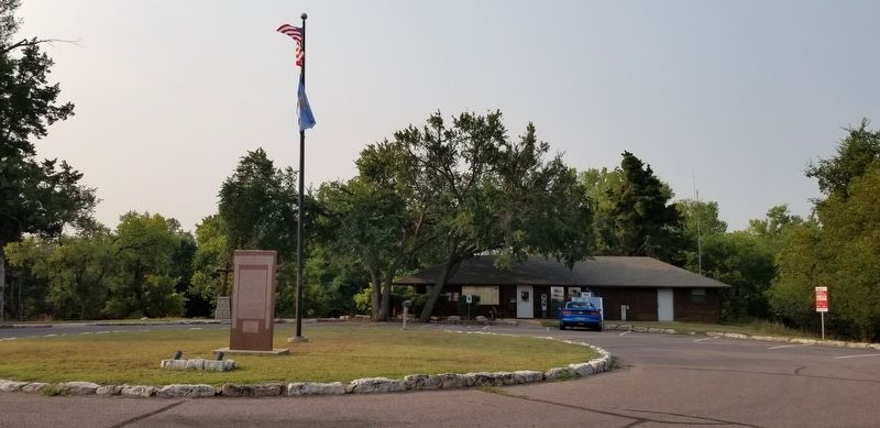 The view of the marker in front of Boiling Springs recreation building image. Click for full size.
