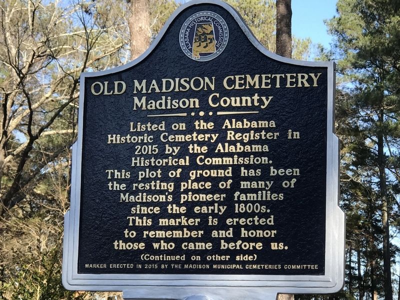 Old Madison Cemetery Marker (Side A) image. Click for full size.