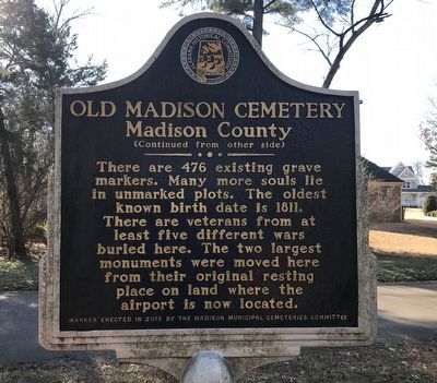Old Madison Cemetery Marker (Side B) image. Click for full size.