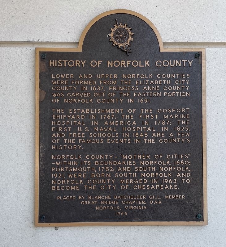 History of Norfolk County Marker image. Click for full size.