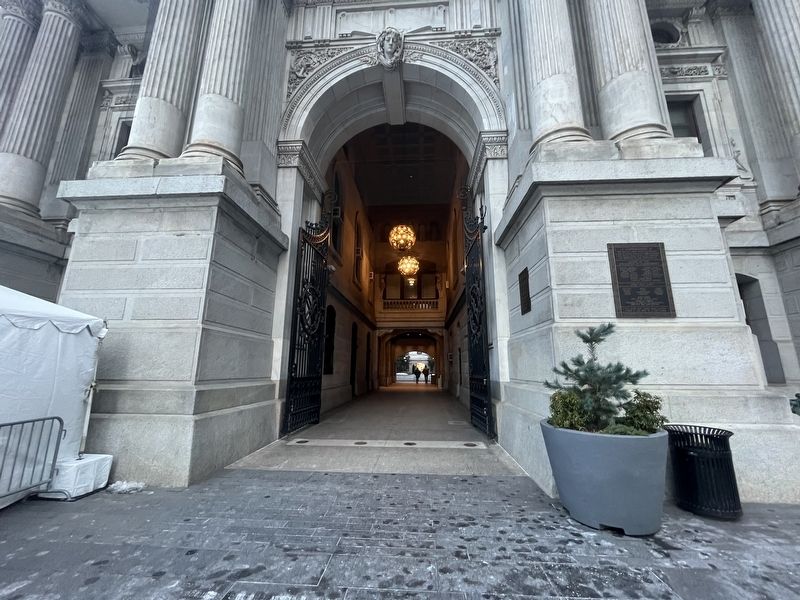 Philadelphia City Hall Gates Marker. Click for full size. Philadelphia City Hall Gates Marker image. Click for full size.