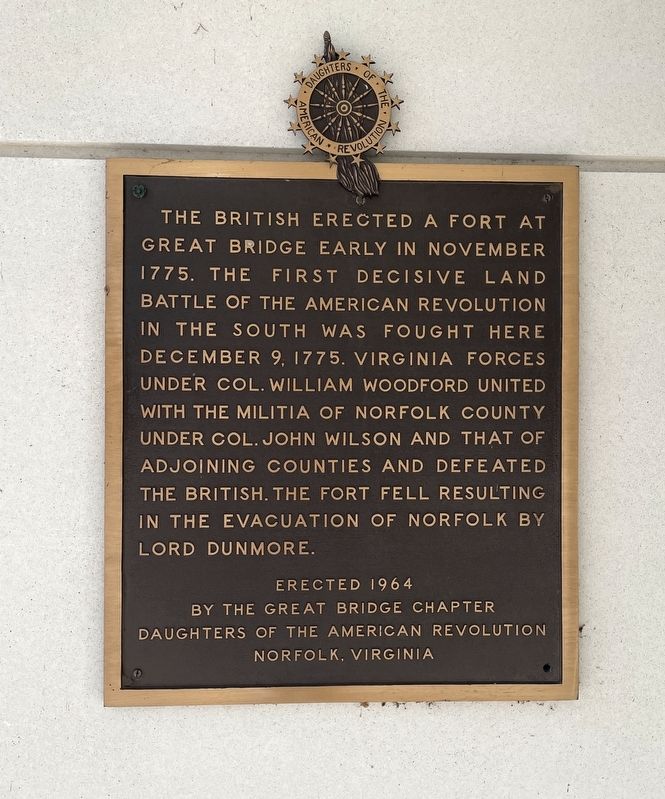 Battle of Great Bridge Marker. Click for full size. Battle of Great Bridge Marker image. Click for full size.