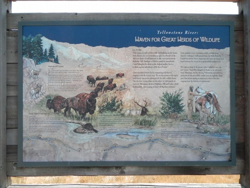 Captain Clark and the Corps of Discovery on the Yellowstone Marker; Yellowstone River: panel image. Click for full size.