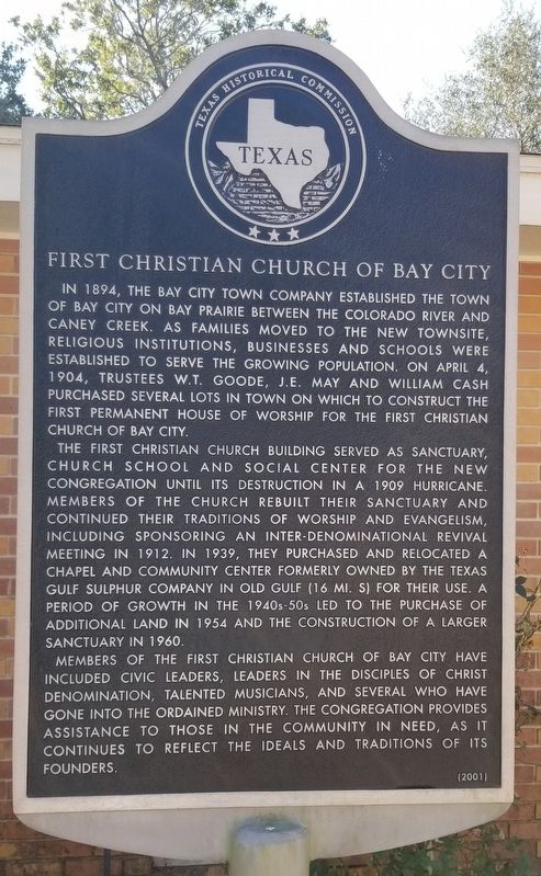 First Christian Church of Bay City Marker image. Click for full size.