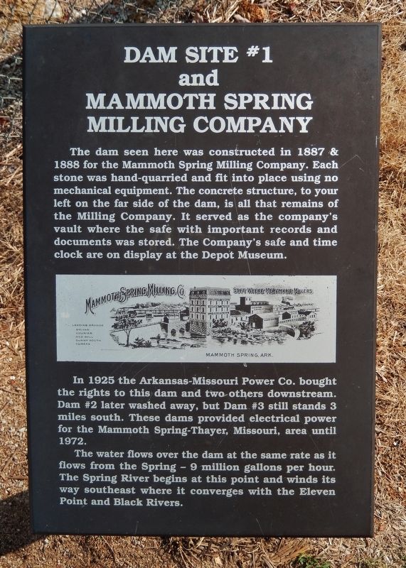 Dam Site #1 and Mammoth Spring Milling Company Marker image. Click for full size.