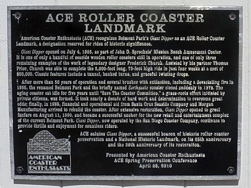 Ace Roller Coaster Landmark Marker image. Click for full size.