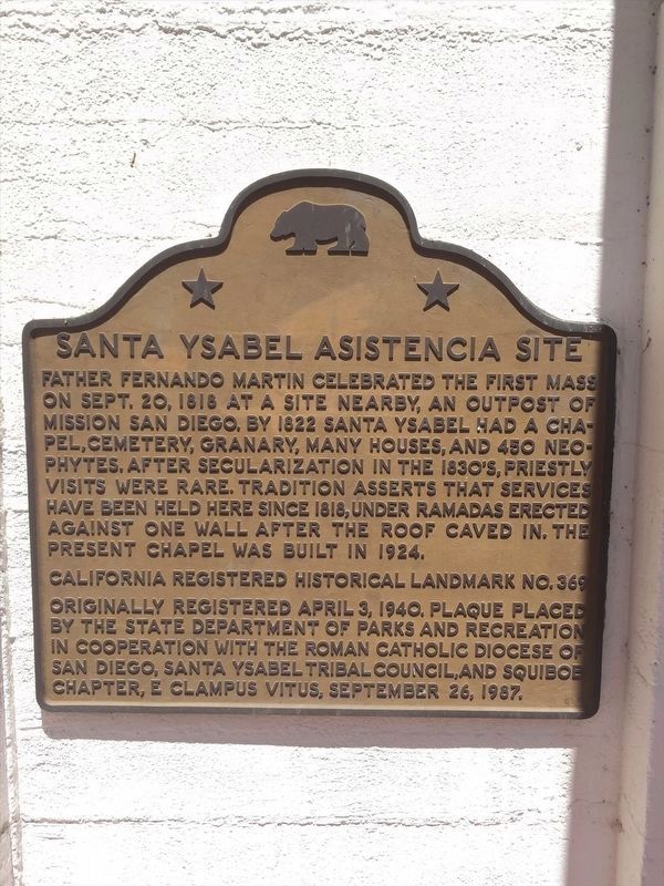 Santa Ysabel Asistencia Site Marker image. Click for full size.