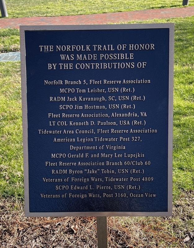 Norfolk Trail of Honor Contributor Plaque image. Click for full size.