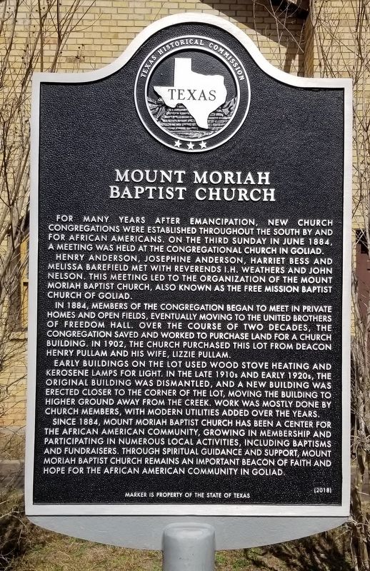 Mount Moriah Baptist Church Marker image. Click for full size.