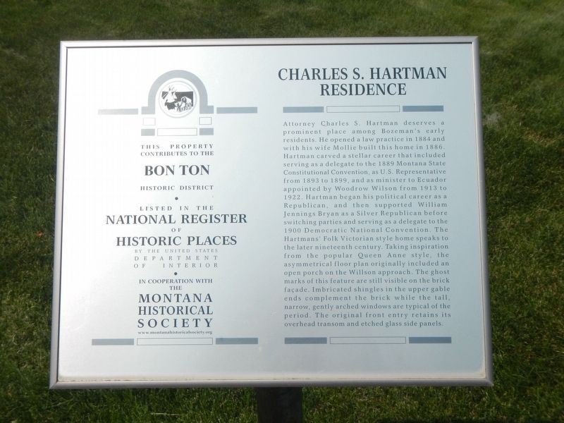 Charles S. Hartman Residence Marker image. Click for full size.