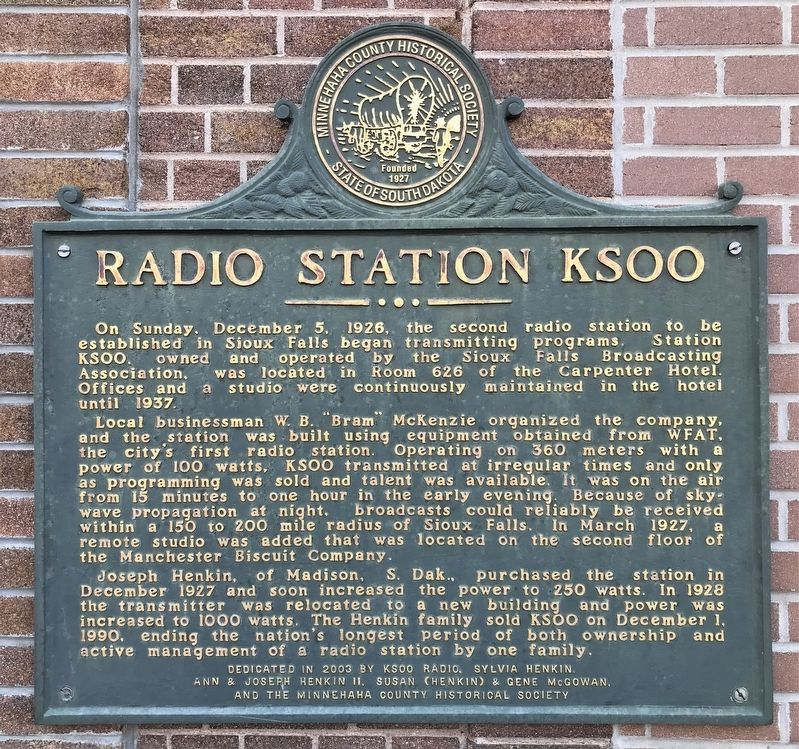 Radio Station KSOO Marker image. Click for full size.