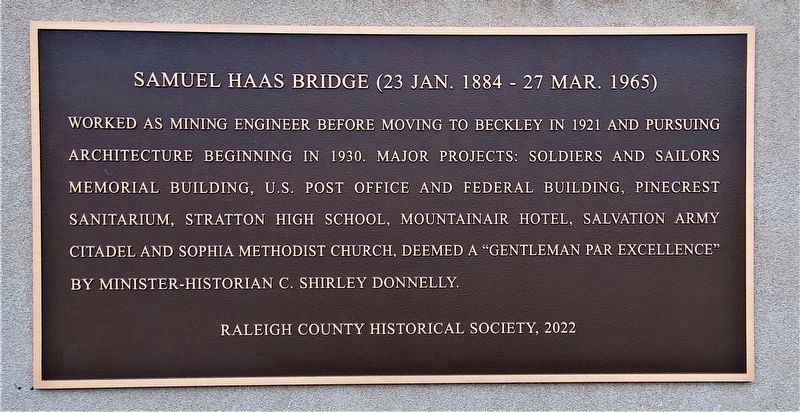 Samuel Haas Bridge commemorative plaque image. Click for full size.