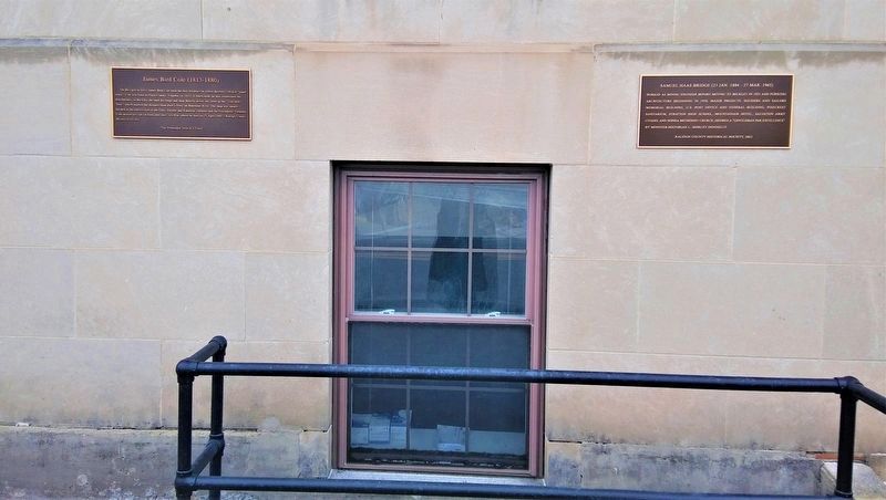 Bridge plaque (right) in relation to James Bird Cole plaque mounted in 2016. image. Click for full size.