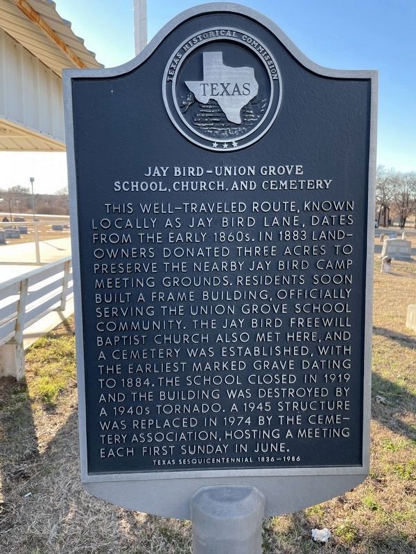 Jay Bird - Union Grove School, Church, and Cemetery Marker image. Click for full size.
