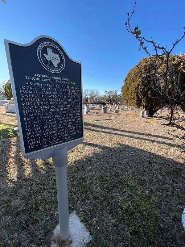 Jay Bird - Union Grove School, Church, and Cemetery Marker. Click for full size. Jay Bird - Union Grove School, Church, and Cemetery Marker image. Click for full size.