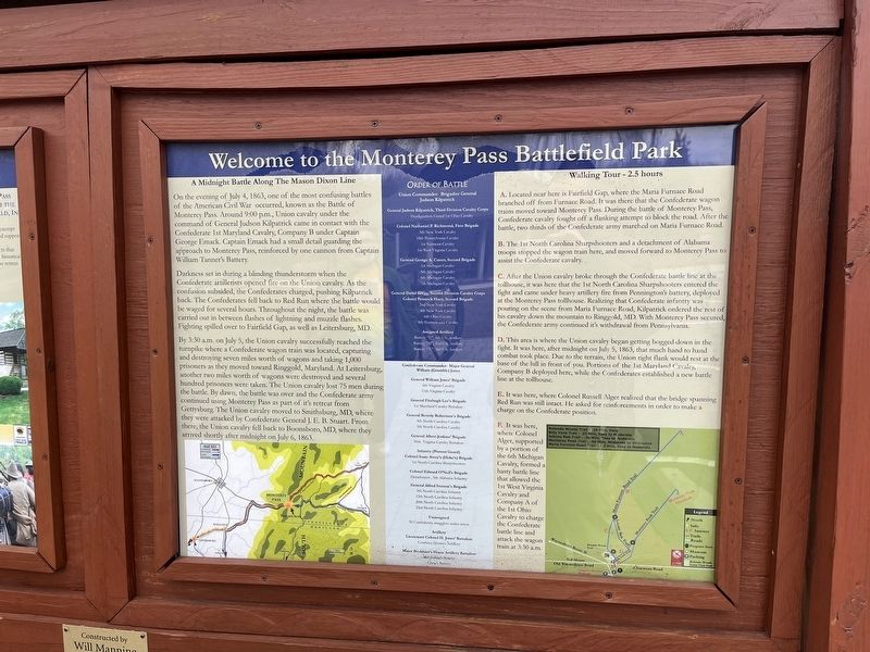 Welcome to the Monterey Pass Battlefield Park Marker. Click for full size. Welcome to the Monterey Pass Battlefield Park Marker image. Click for full size.
