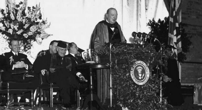 Churchill delivering the "Iron Curtain" speech image. Click for full size.