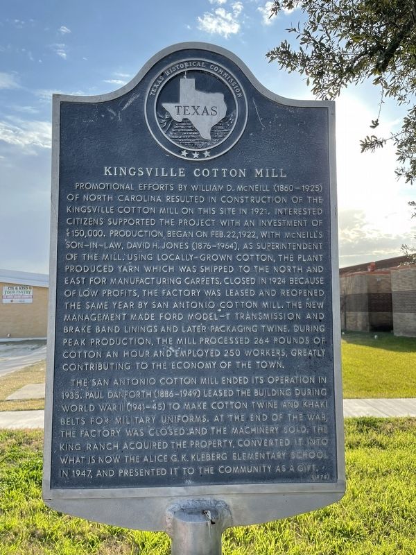 Kingsville Cotton Mill Marker image. Click for full size.