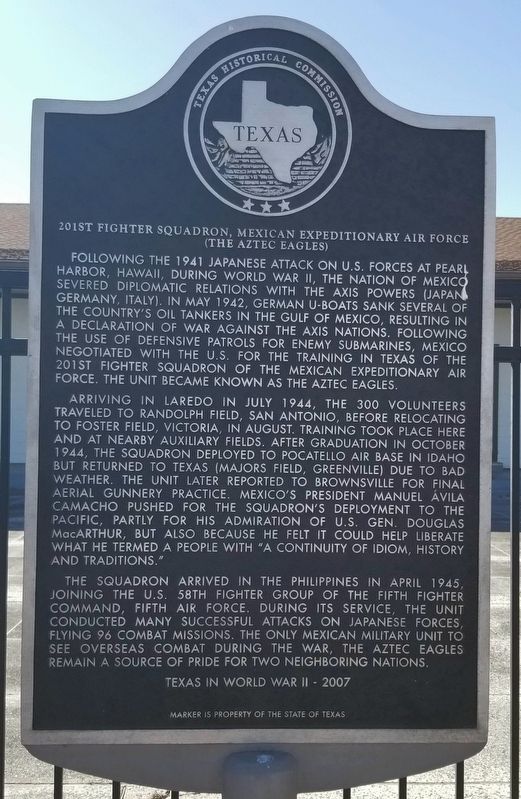 201st Fighter Squadron, Mexican Expeditionary Air Force (the Aztec Eagles) Marker image. Click for full size.
