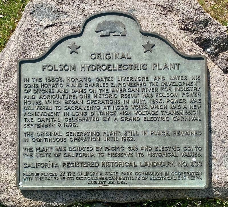 Original Folsom Hydroelectric Plant Marker image. Click for full size.