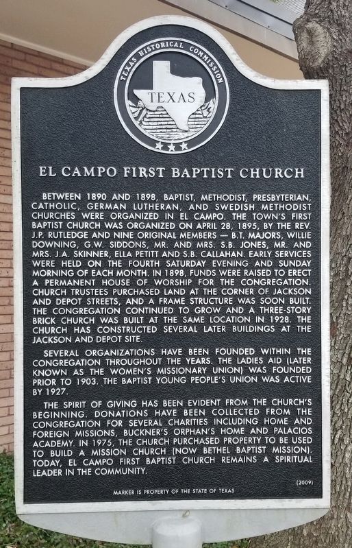 El Campo First Baptist Church Marker image. Click for full size.