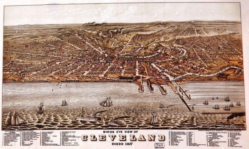 Marker detail: Birds Eye View of Cleveland, 1877 image. Click for full size.