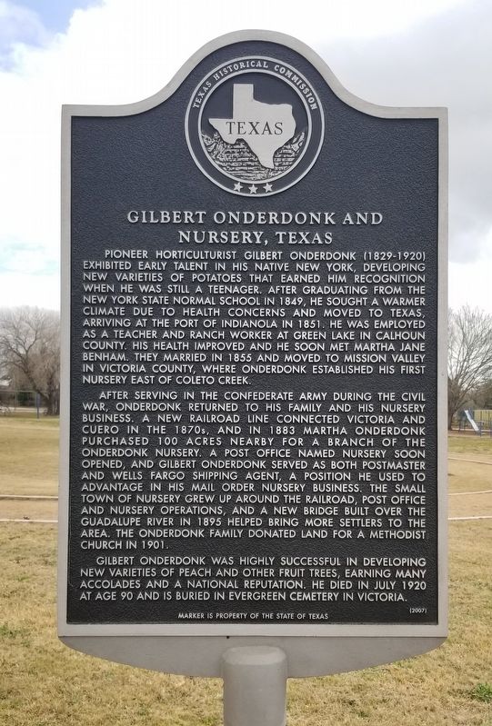 Gilbert Onderdonk and Nursery, Texas Marker image. Click for full size.
