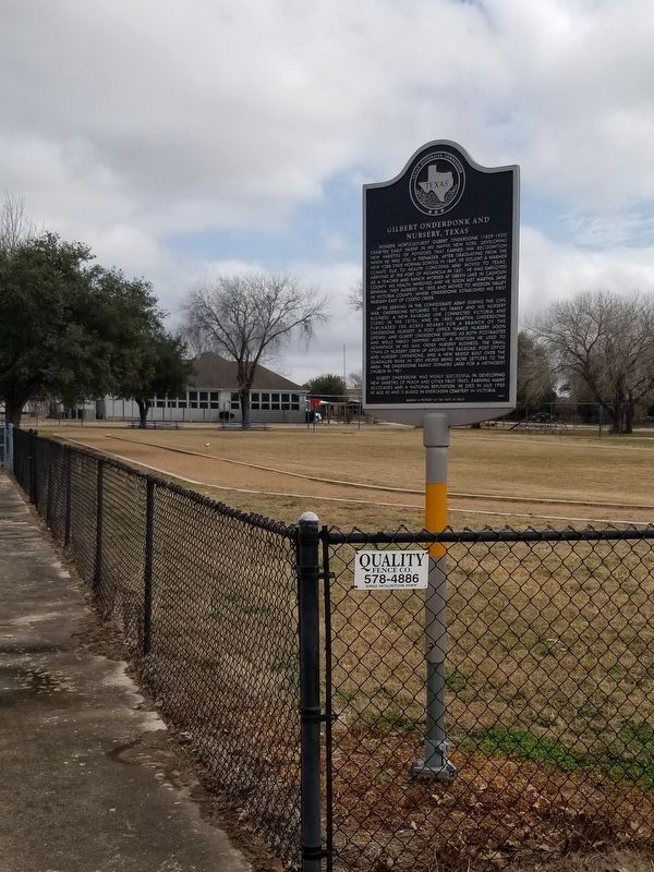The Gilbert Onderdonk and Nursery, Texas Marker in front of the school image. Click for full size.