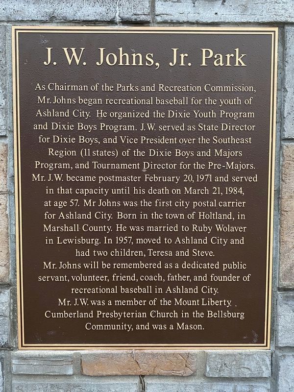 J.W. Johns, Jr. Park Marker image. Click for full size.