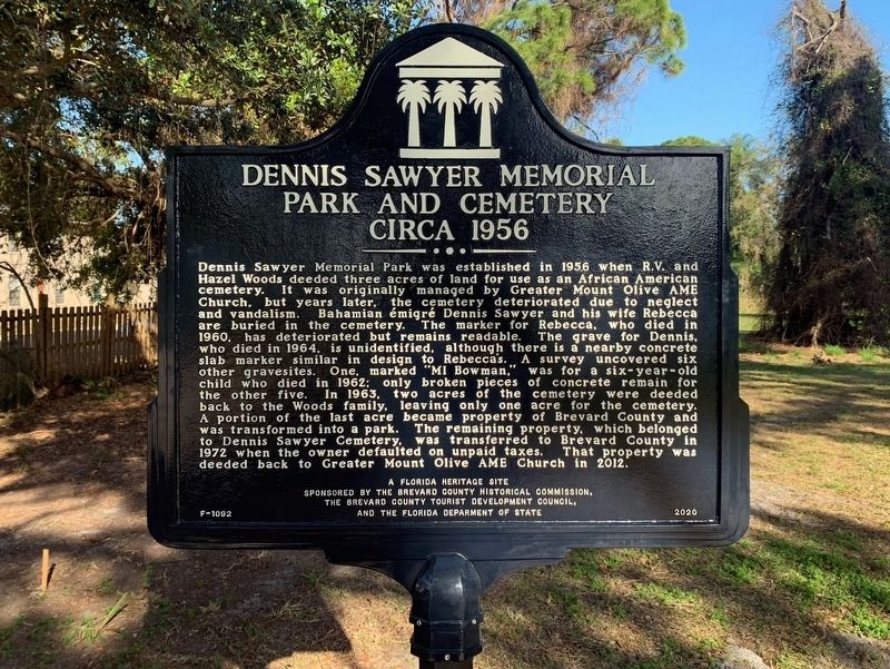 Dennis Sawyer Memorial Park and Cemetery Circa 1956 Marker. Click for full size. Dennis Sawyer Memorial Park and Cemetery Circa 1956 Marker image. Click for full size.