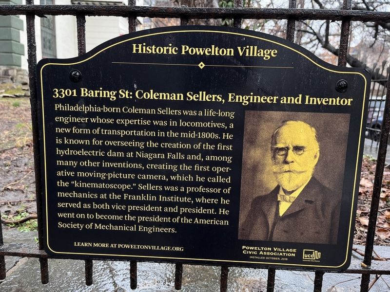 3301 Baring Street: Coleman Sellers, Engineer and Inventor Marker image. Click for full size.