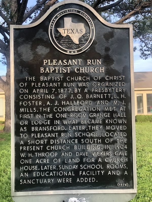 Pleasant Run Baptist Church Marker image. Click for full size.