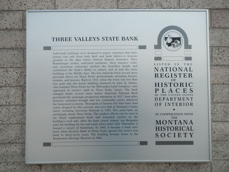 Three Valleys State Bank Marker. Click for full size. Three Valleys State Bank Marker image. Click for full size.