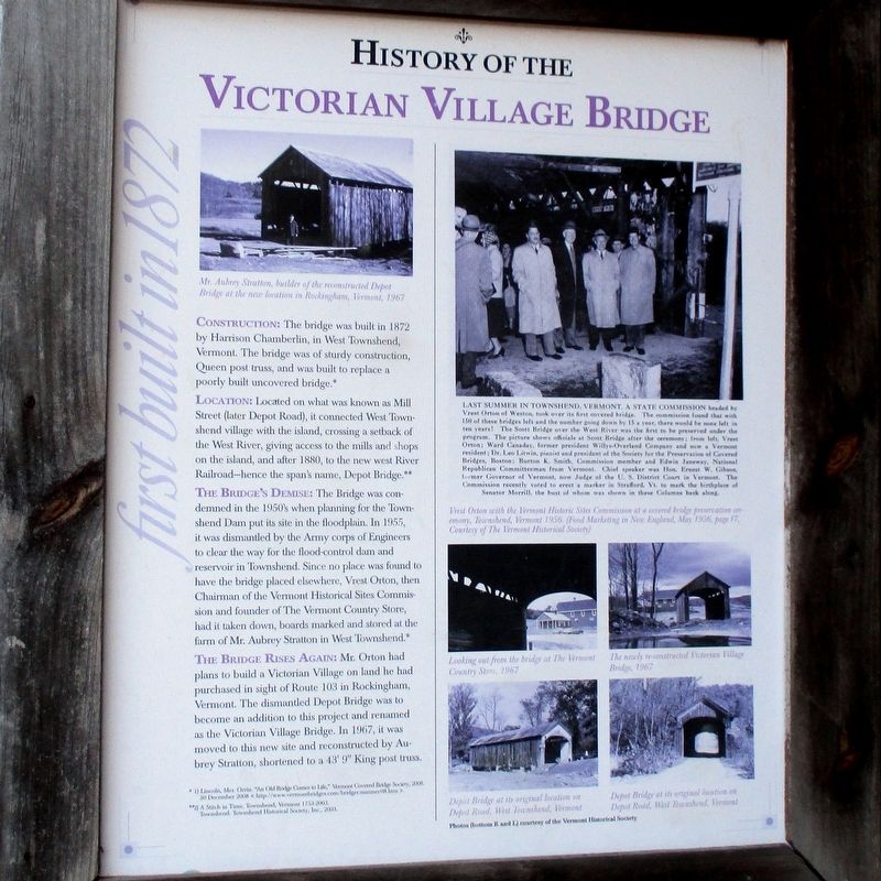 History of the Victorian Village Bridge Marker image. Click for full size.