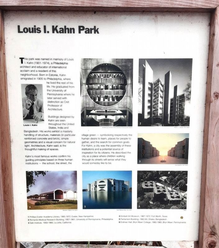Louis I. Kahn Park side of the marker image. Click for full size.