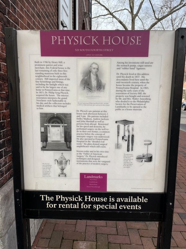 Physick House Marker. Click for full size. Physick House Marker image. Click for full size.
