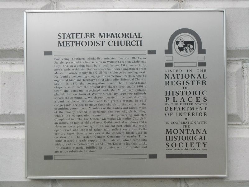 Stateler Memorial Methodist Church Marker image. Click for full size.