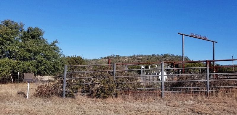 The Peachtree School Marker next to the private ranch gate image. Click for full size.