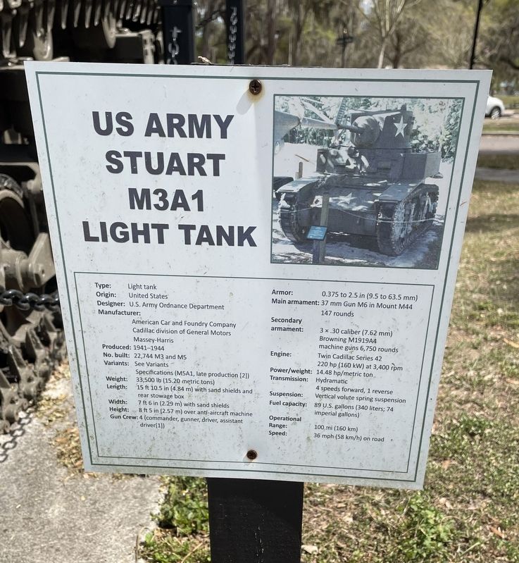 US Army Stuart M3A1 Light Tank Marker image. Click for full size.