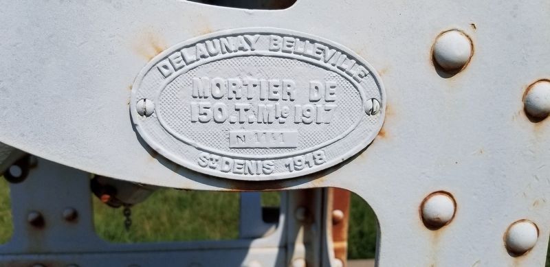 Makers plaque on the French M1917 150mm Trench Mortar image. Click for full size.