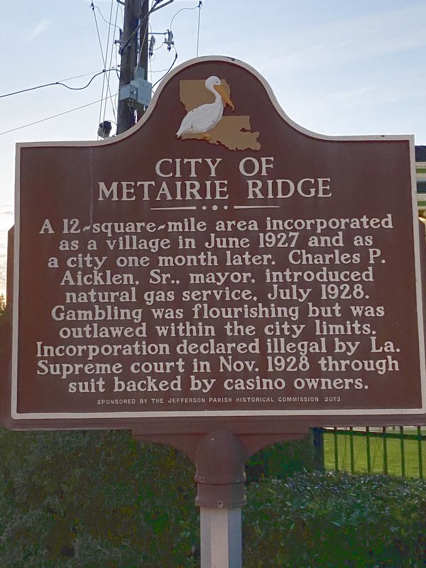 City Of Metairie Ridge Marker image. Click for full size.