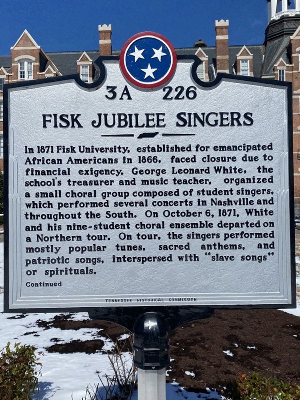 Fisk Jubilee Singers Marker. Click for full size. Fisk Jubilee Singers Marker image. Click for full size.