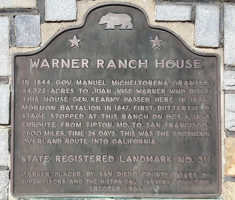 Warner Ranch House Marker image. Click for full size.