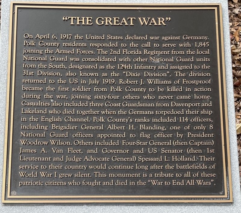 “The Great War” Marker image. Click for full size.
