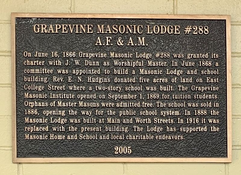 Grapevine Masonic Lodge #288 Marker image. Click for full size.