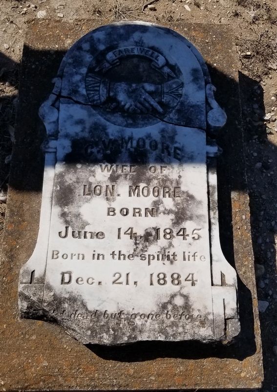 The C.V. Moore gravestone, wife of Lon Moore image. Click for full size.