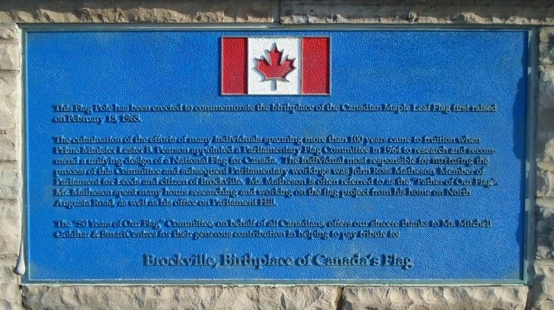 Brockville, Birthplace of Canada's Flag Marker image. Click for full size.