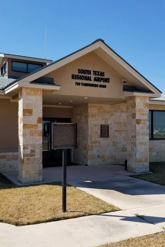 The Hondo Army Air Field Marker in front of the airport terminal building image. Click for full size.