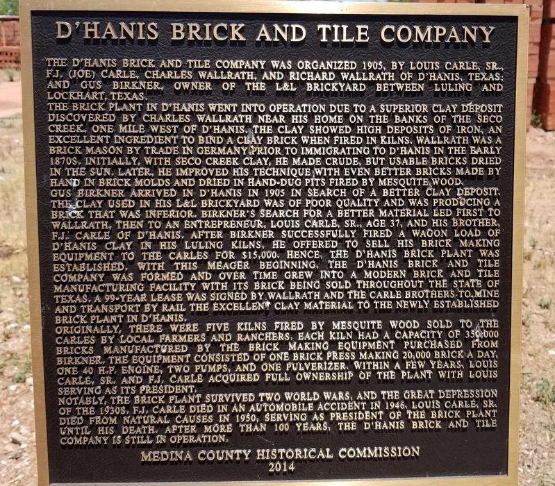 D'Hanis Brick and Tile Company Marker image. Click for full size.