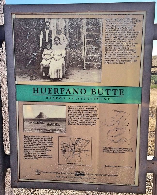 Nearby Colorado Historical Society Huerfano Butte Marker image. Click for full size.
